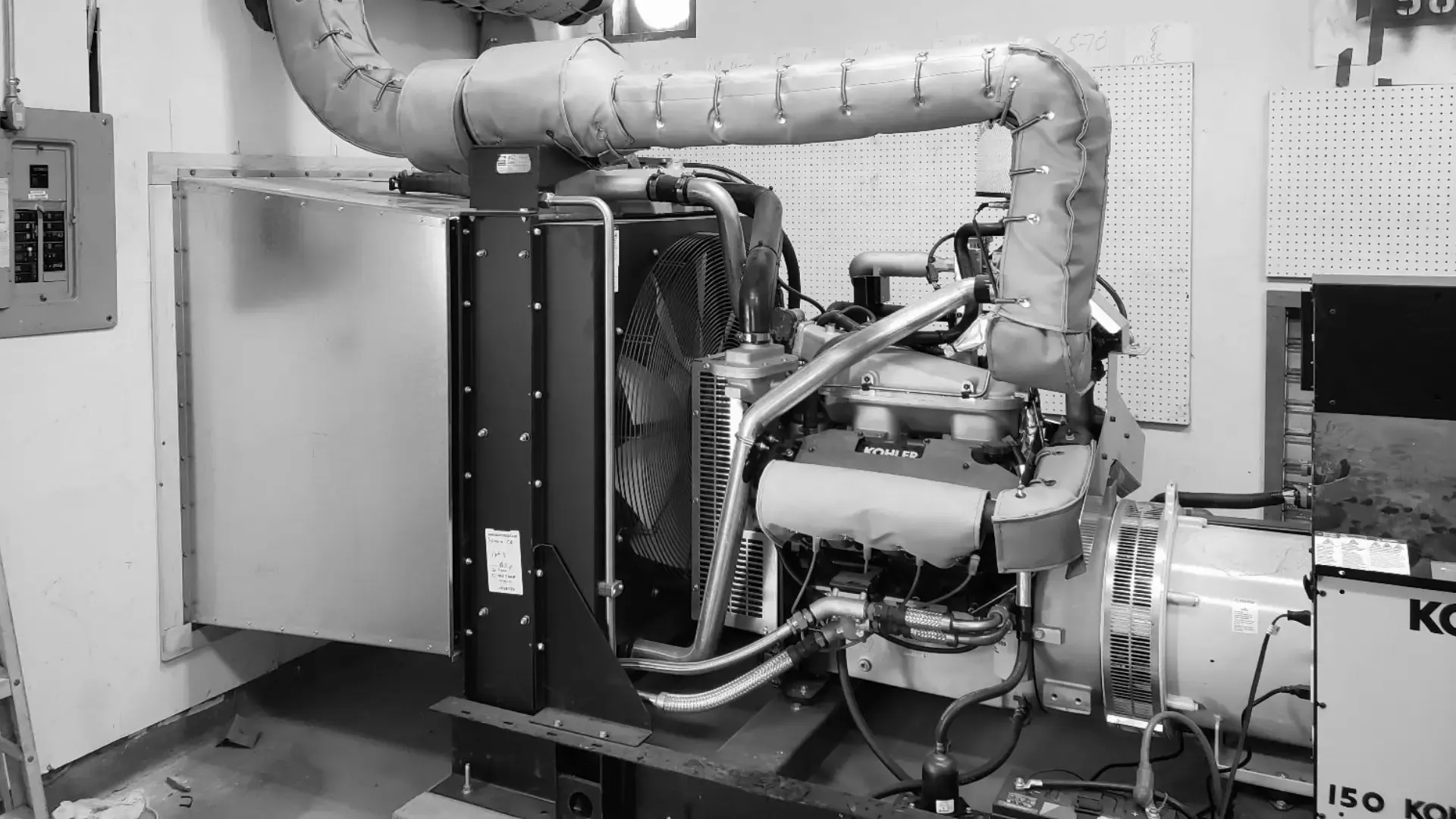 Standby generator set installed in a mechanical room